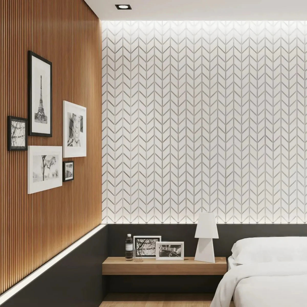 Concrete Cladding HERRINGBONE S Wall Panels in bedroom interior DecorMania eu