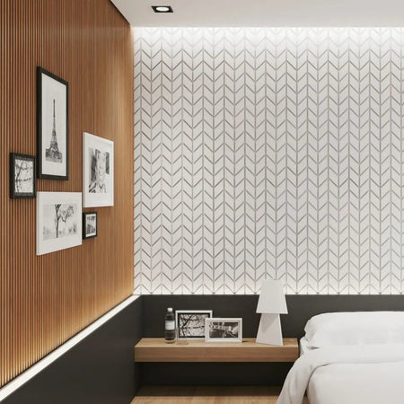 Concrete Cladding HERRINGBONE S Wall Panels in bedroom interior DecorMania.eu