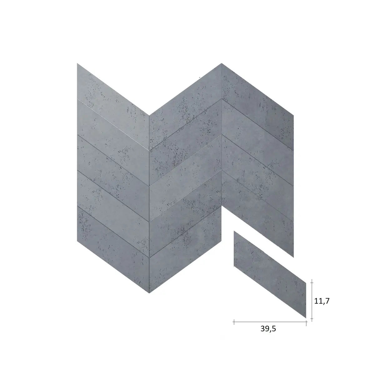 Concrete Cladding HERRINGBONE Wall Panels on white background with dimensions DecorMania eu