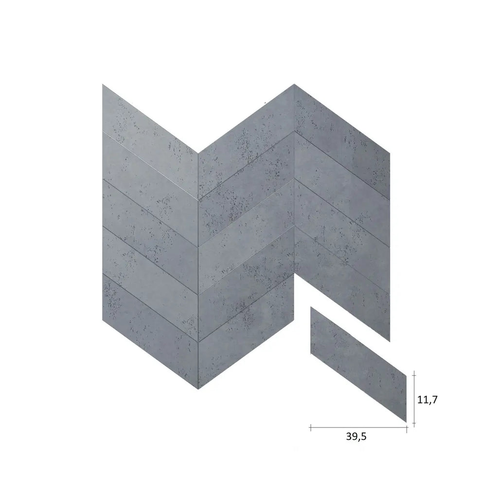 Concrete Cladding HERRINGBONE Wall Panels on white background with dimensions DecorMania.eu