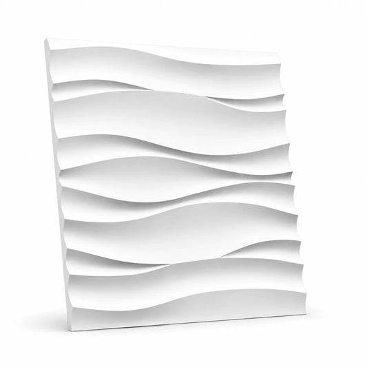 Single white Desert Sand gypsum 3D wall panel with a flowing wave relief on a white background