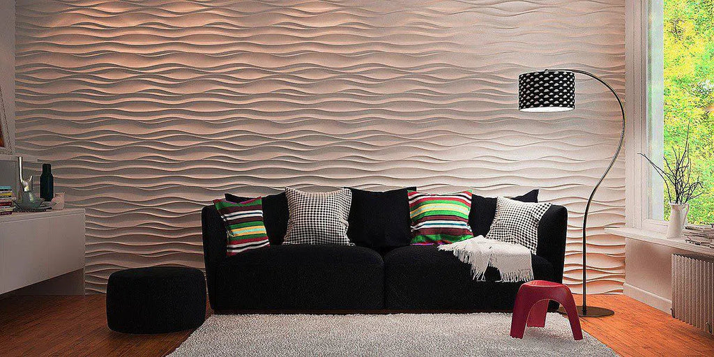 DESERT SAND Gypsum 3D Wall Panels white accent wall in living room interior DecorMania.eu