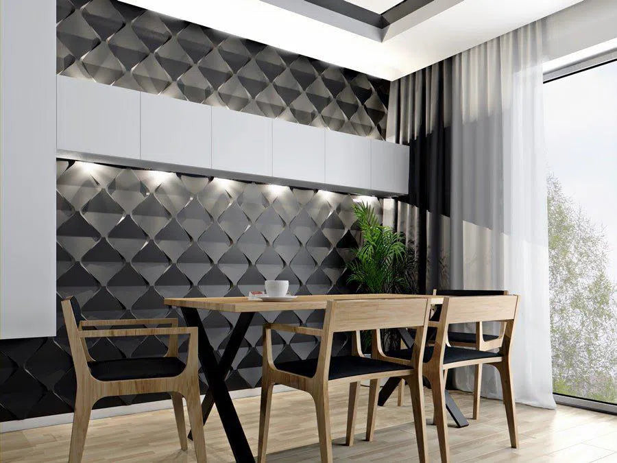 DIAMONDS Polystyrene Wall Art – 3D Decorative Panels in grey dining room interior DecorMania.eu