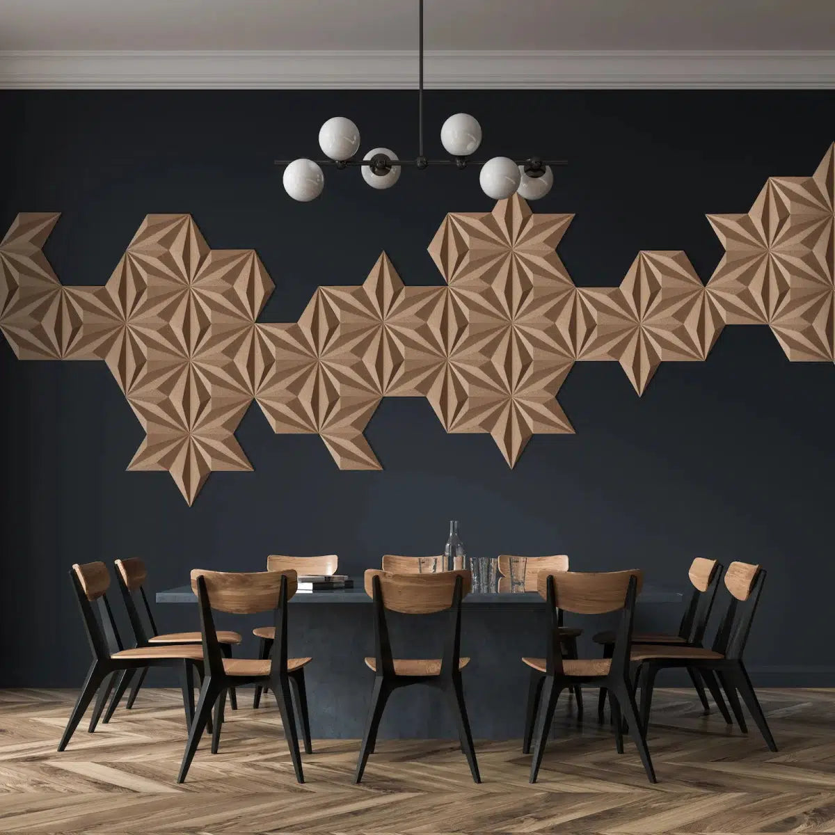 DIAMOND LINE 3D Cork Acoustic Wall Panels in dining room interior DecorMania.eu