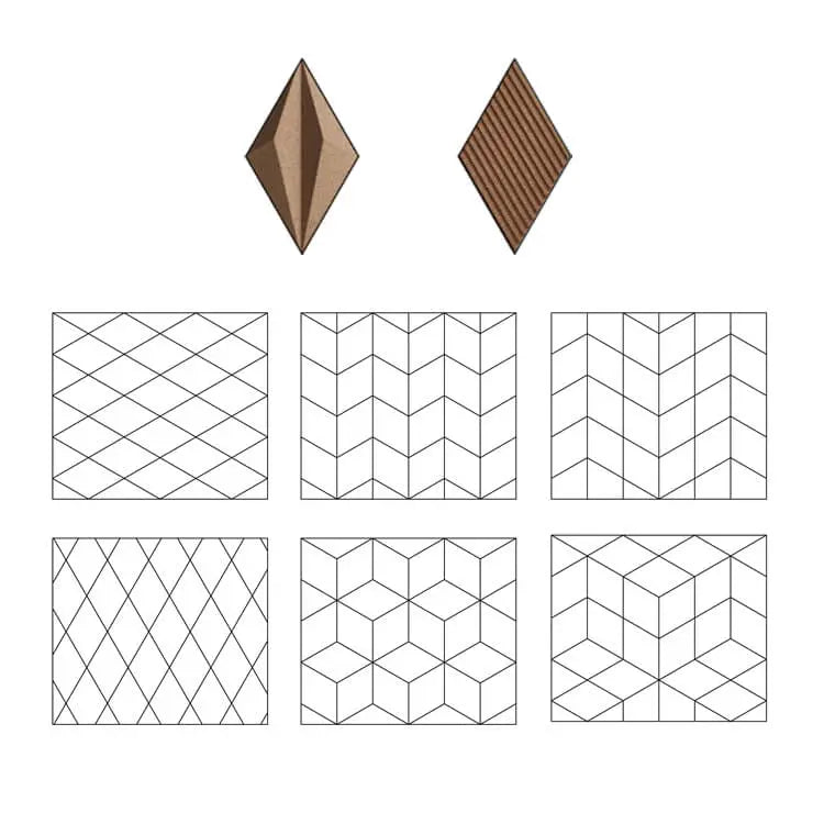 DIAMOND LINE 3D Cork Acoustic Wall Panels possible configurations DecorMania.eu