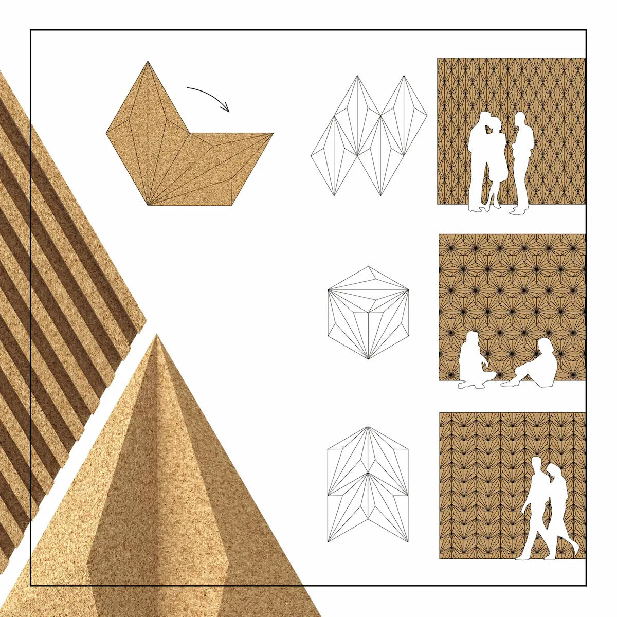DIAMOND LINE 3D Cork Acoustic Wall Panels configurations blueprint DecorMania.eu