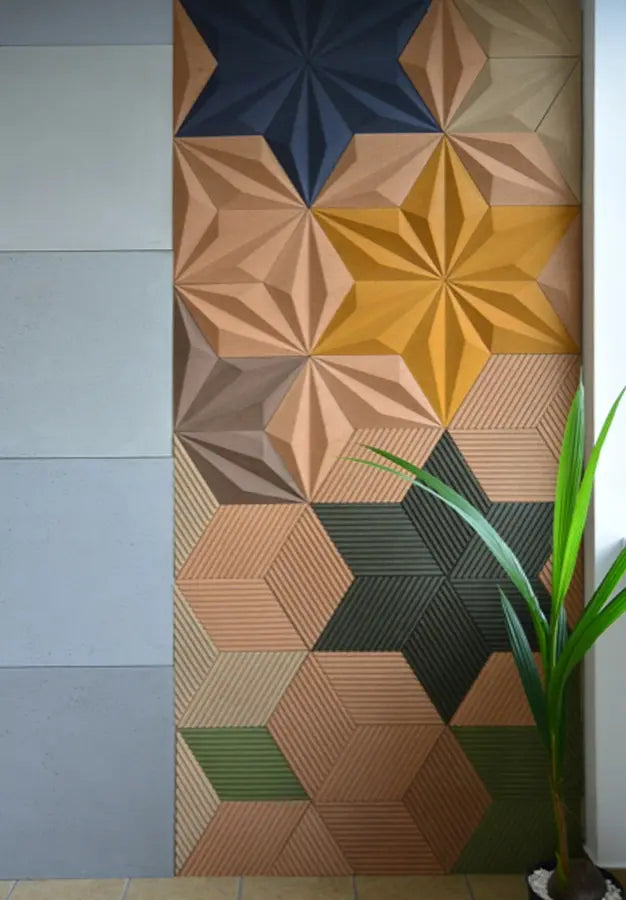 DIAMOND LINE 3D Cork Acoustic Wall Panels accent wall decor DecorMania.eu