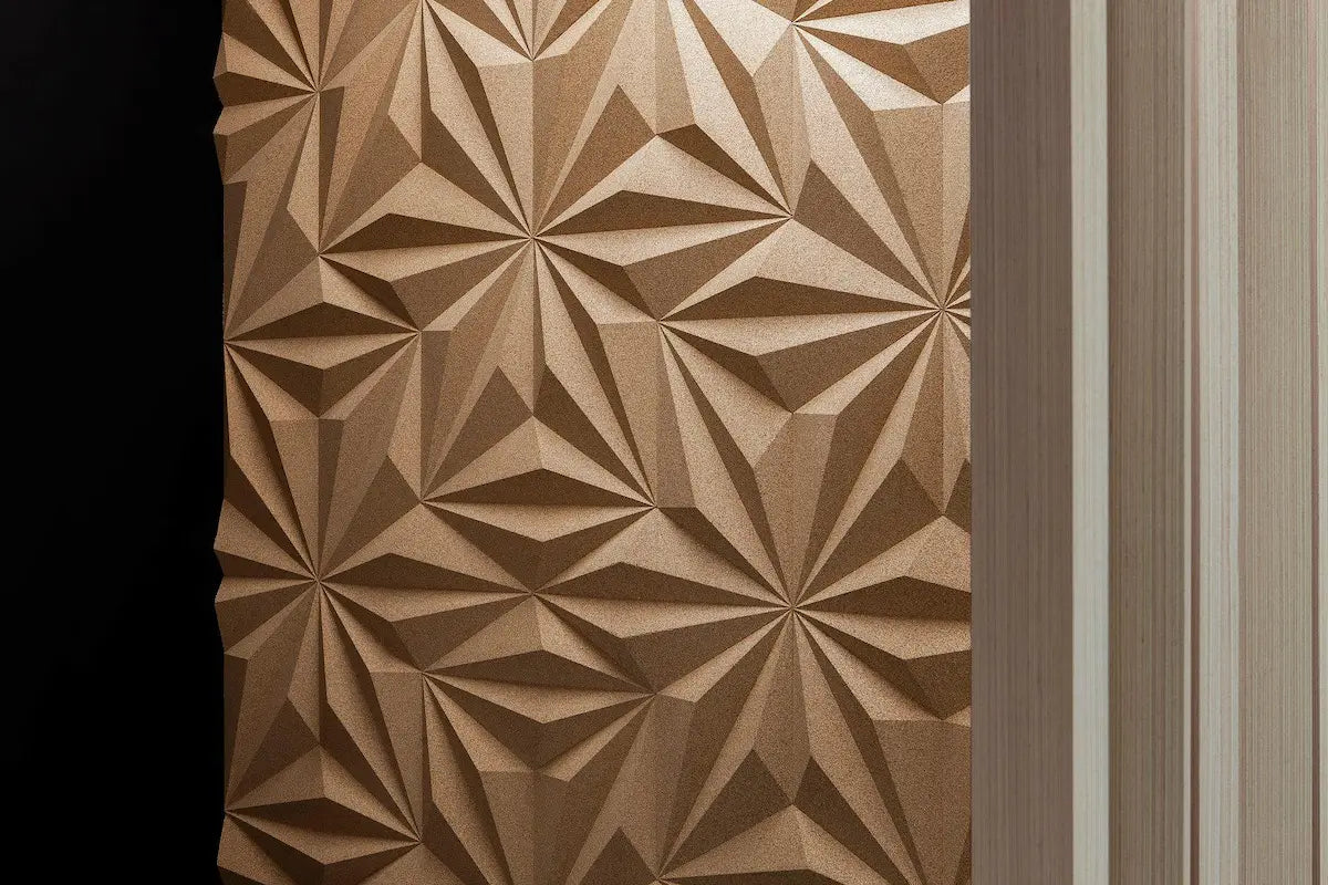 DIAMOND LINE 3D Cork Acoustic Wall Panels closeup texture DecorMania.eu