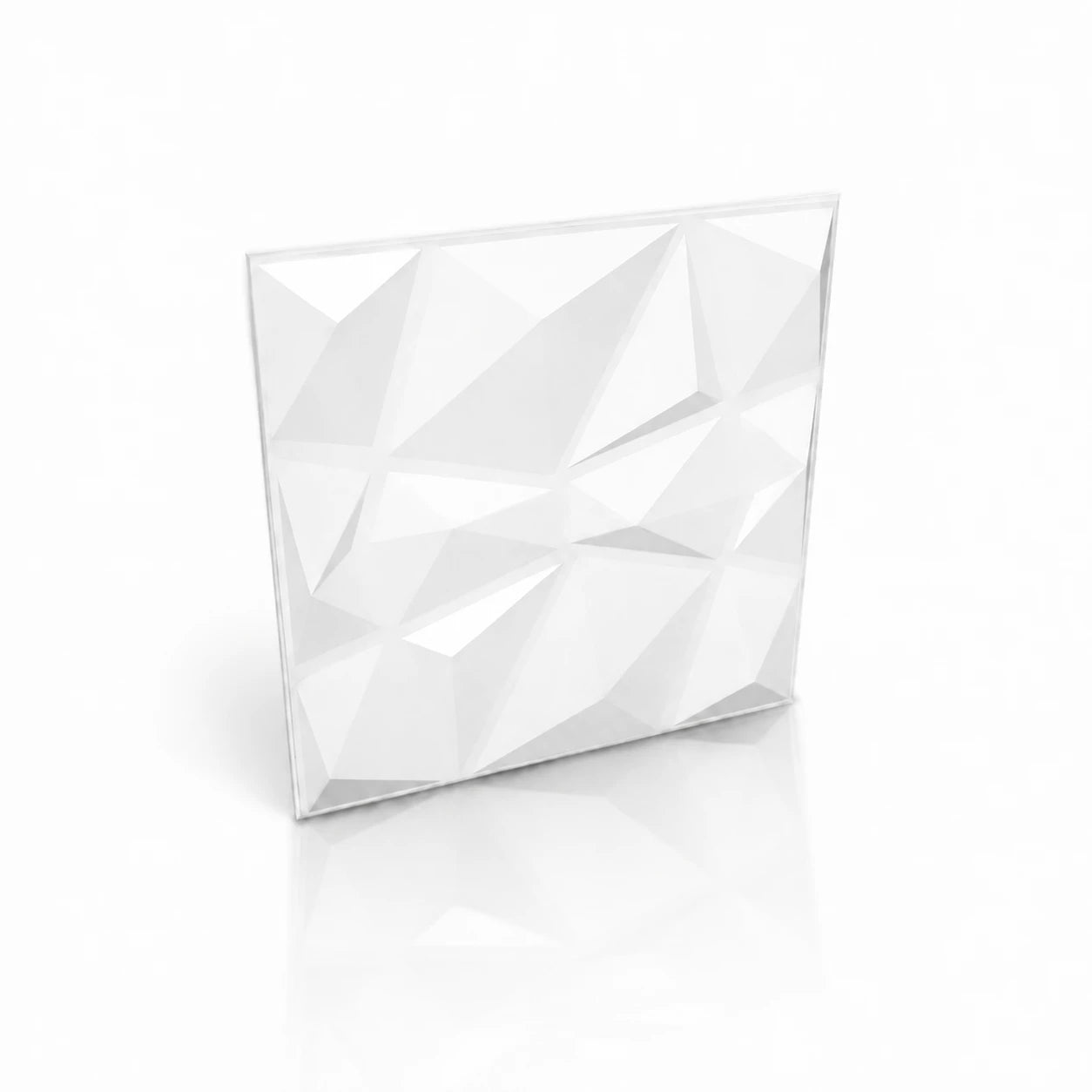 White 3D polystyrene wall panel with an angular diamond relief pattern