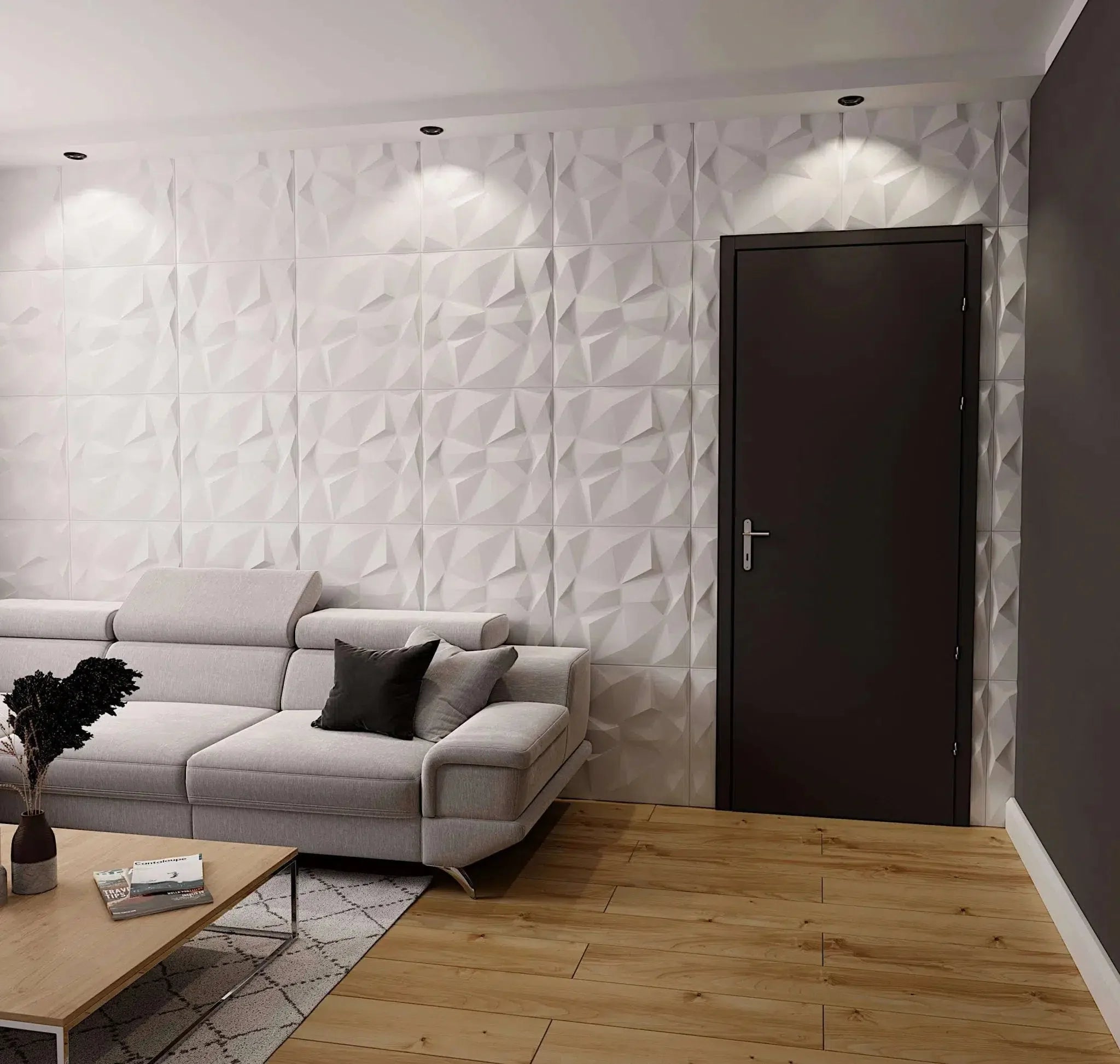 DIAMOND Polystyrene Wall Art – 3D Decorative Panels white accent wall in living room interior DecorMania.eu