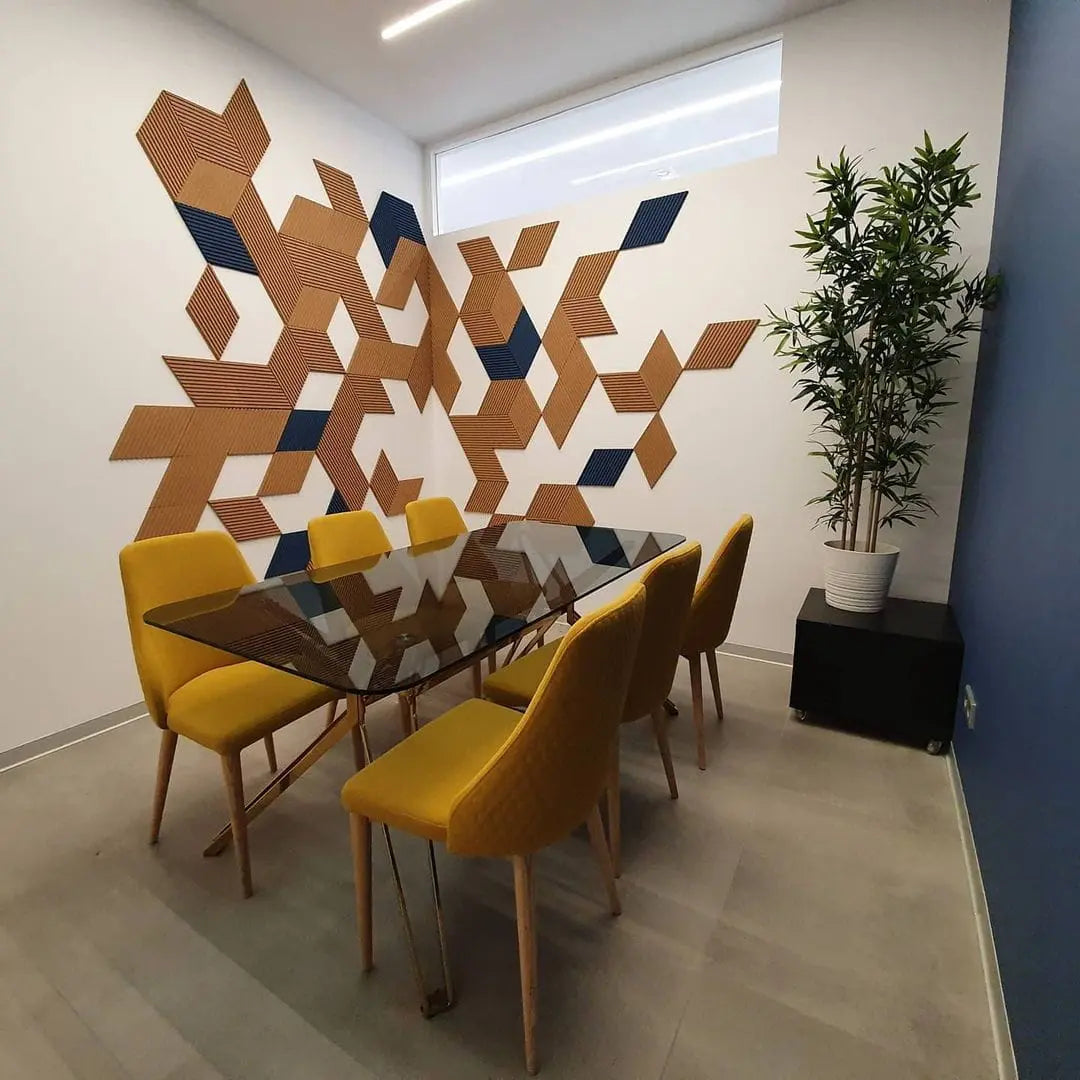 DIAMOND STRIPE 3D Cork Acoustic Wall Panels decor in dining room interior DecorMania.eu