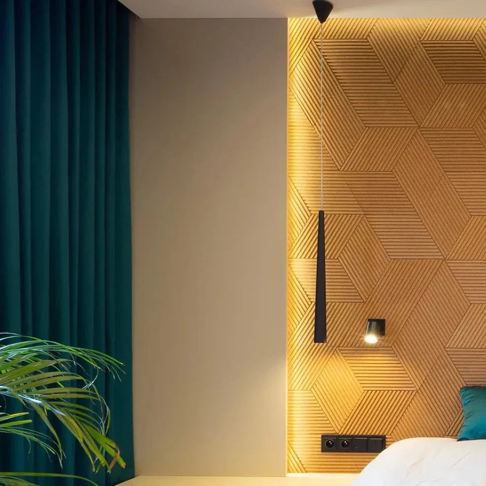 DIAMOND STRIPE 3D Cork Acoustic Wall Panels accent wall in bedroom interior DecorMania.eu