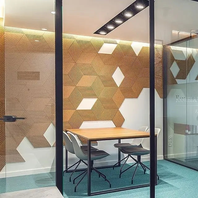 DIAMOND STRIPE 3D Cork Acoustic Wall Panels in office interior DecorMania.eu