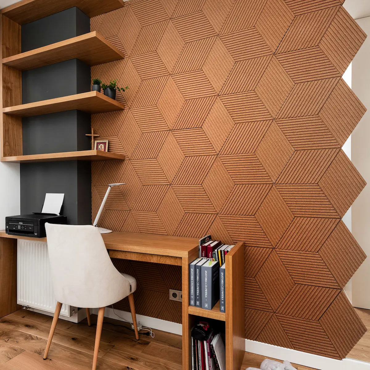DIAMOND STRIPE 3D Cork Acoustic Wall Panels in office interior DecorMania.eu