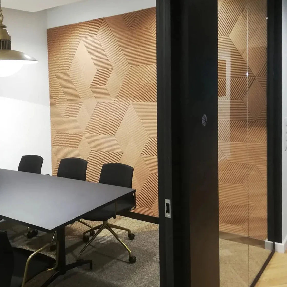 DIAMOND STRIPE 3D Cork Acoustic Wall Panels in office interior DecorMania.eu