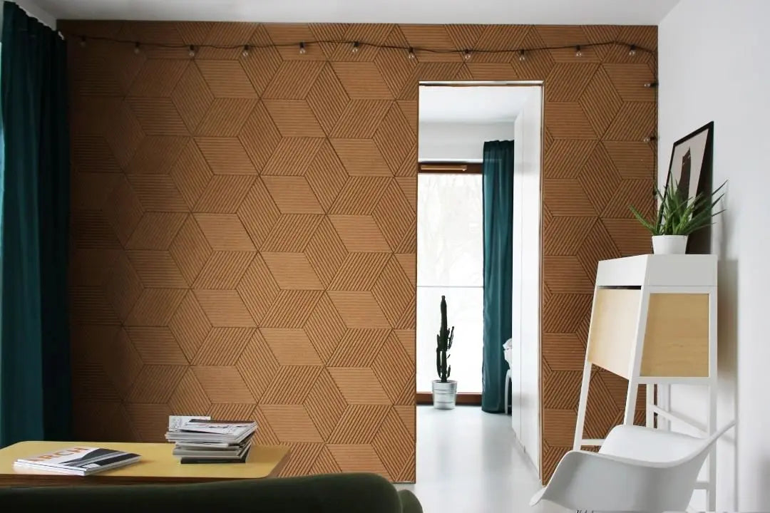 DIAMOND STRIPE 3D Cork Acoustic Wall Panels natural colour accent wall DecorMania.eu