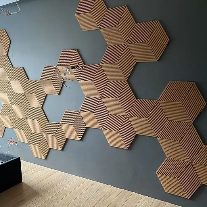 DIAMOND STRIPE 3D Cork Acoustic Wall Panels decor on grey colour wall DecorMania.eu
