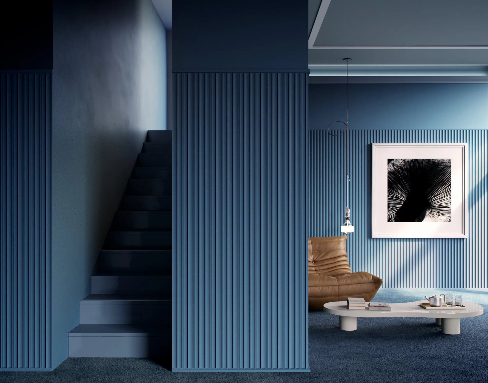 DORIQUE 3D Polyurethane Wall Art Panel in blue colour hallway DecorMania.eu