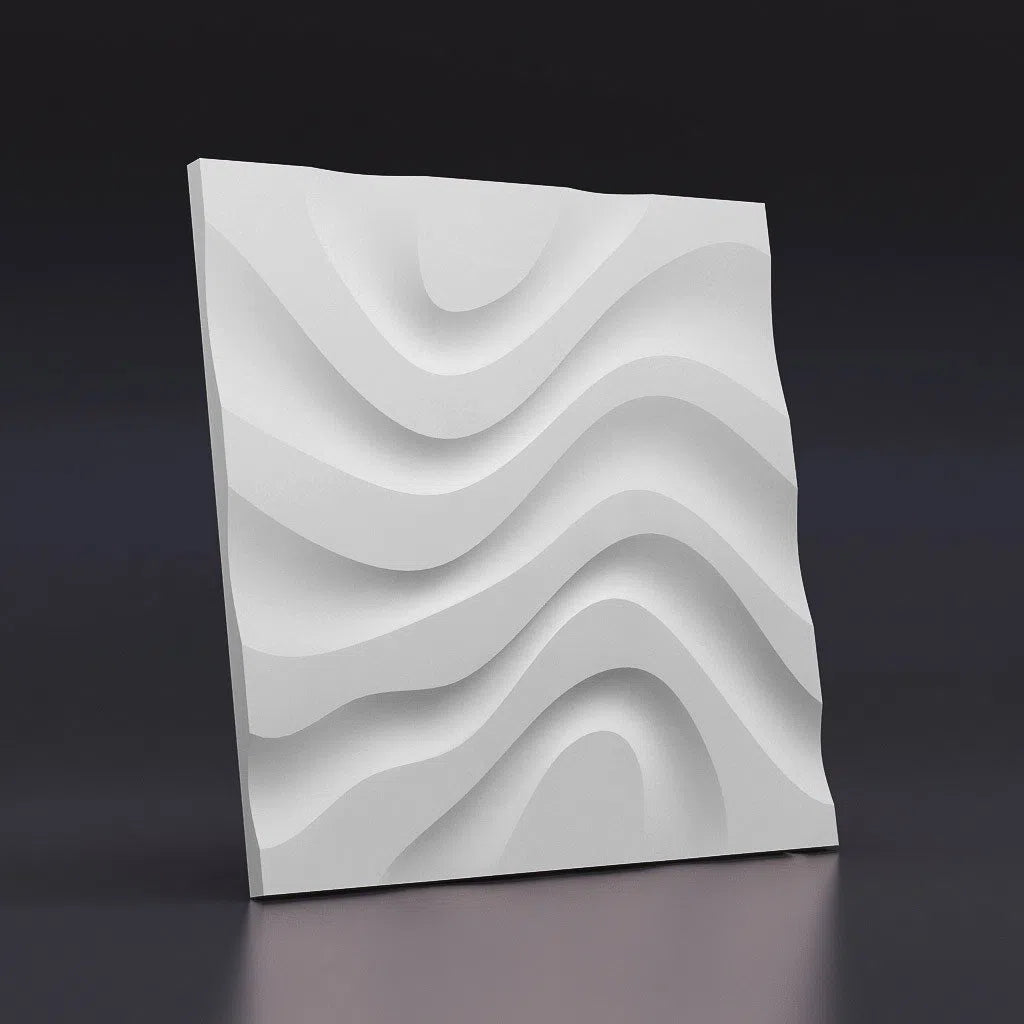 DRY STREAM Gypsum 3D Wall Panels on grey background DecorMania.eu