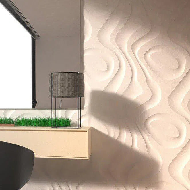 DRY STREAM Gypsum 3D Wall Panels white accent wall closeup DecorMania.eu