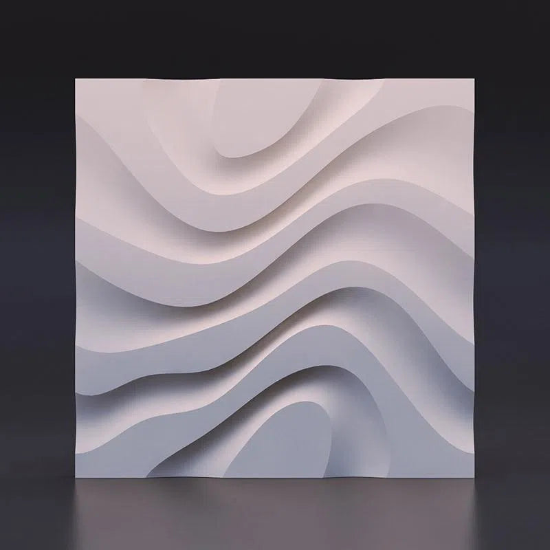 DRY STREAM Gypsum 3D Wall Panels single piece on grey colour background DecorMania.eu