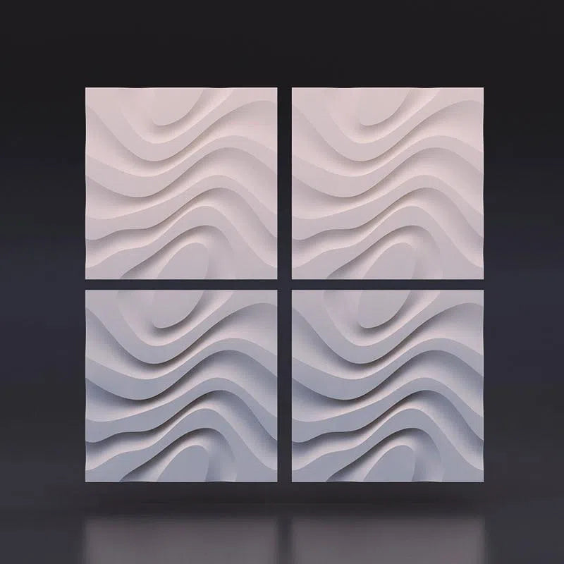 DRY STREAM Gypsum 3D Wall Panels four pieces on grey background DecorMania.eu