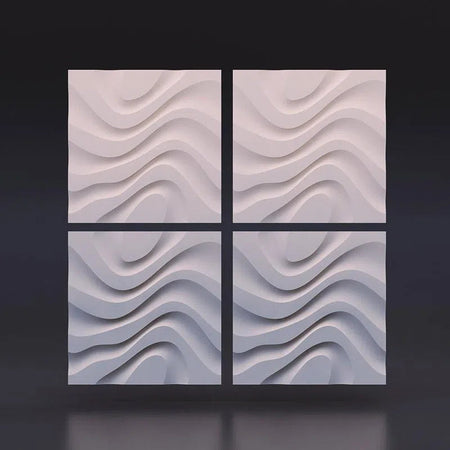 DRY STREAM Gypsum 3D Wall Panels four pieces on grey background DecorMania.eu
