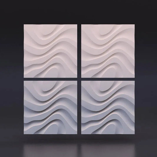 DRY STREAM Gypsum 3D Wall Panels four pieces on grey background DecorMania.eu