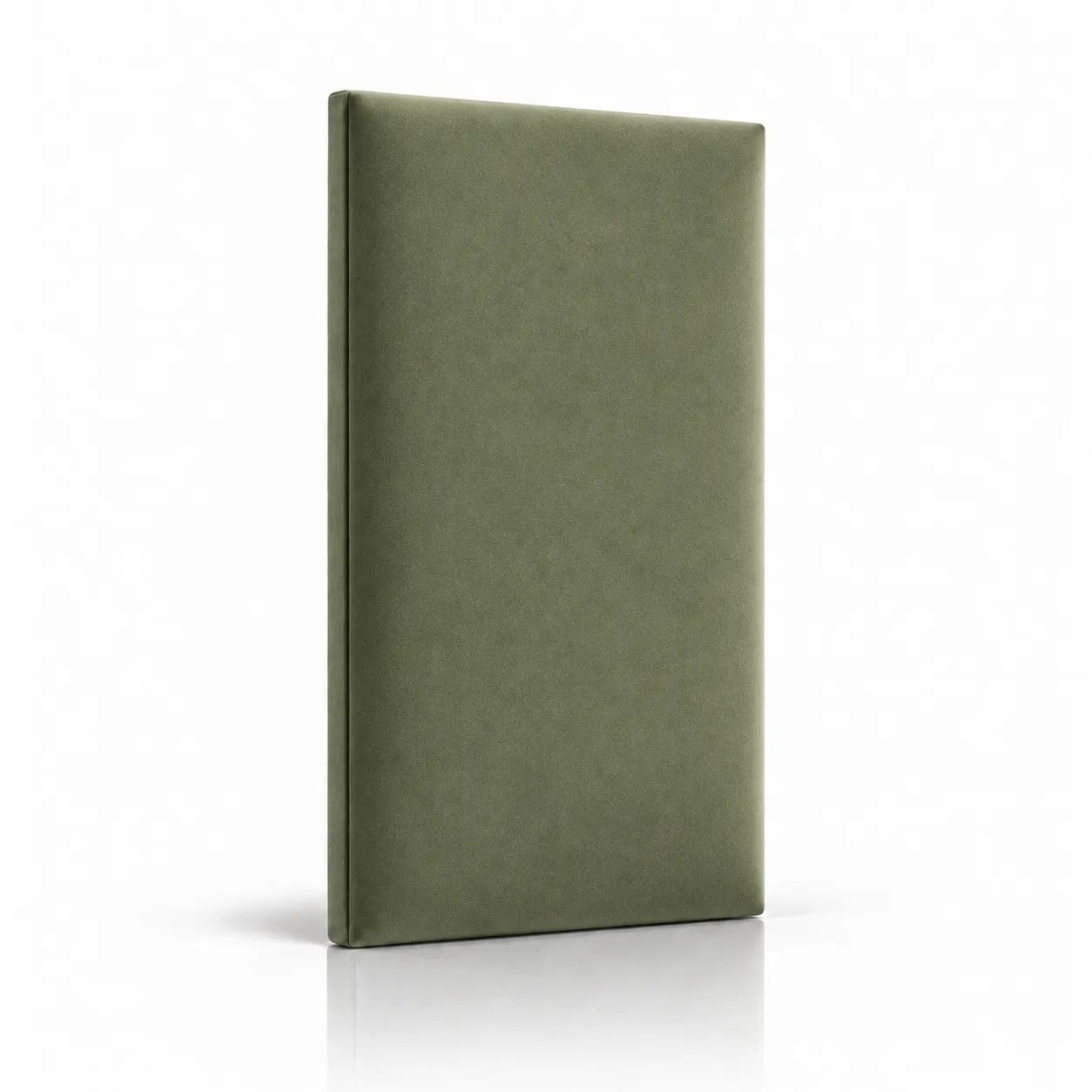 Sage green bespoke upholstered wall panel on white background