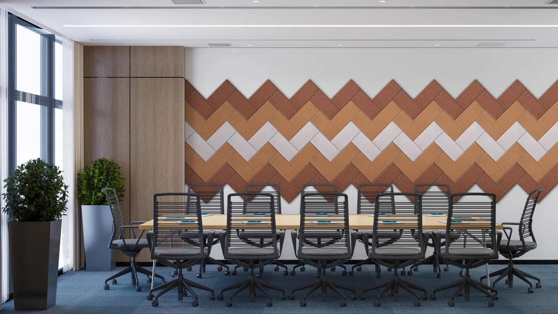 Decorative 3D PET Felt Wall Tiles - RECTANGLE 80x60 feature wall in conference room Decormania.eu