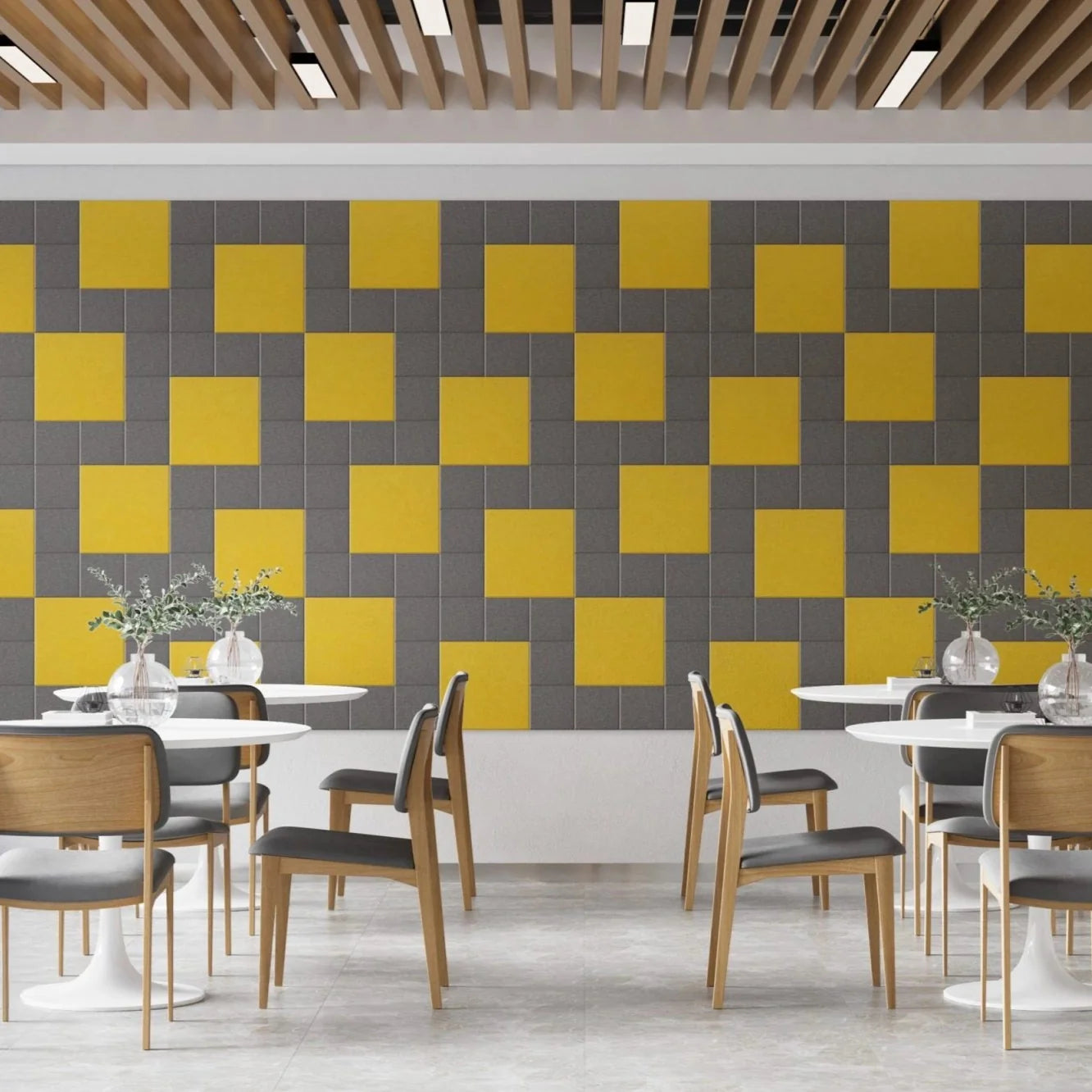 Decorative 3D PET Felt Wall Tiles - SQUARE 20x20 in restaurant interior feature wall Decormania.eu