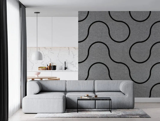 Decorative 3D PET Felt Wall Tiles - SQUARE Deco 40x40 grey feature wall in living room interior Decormania.eu