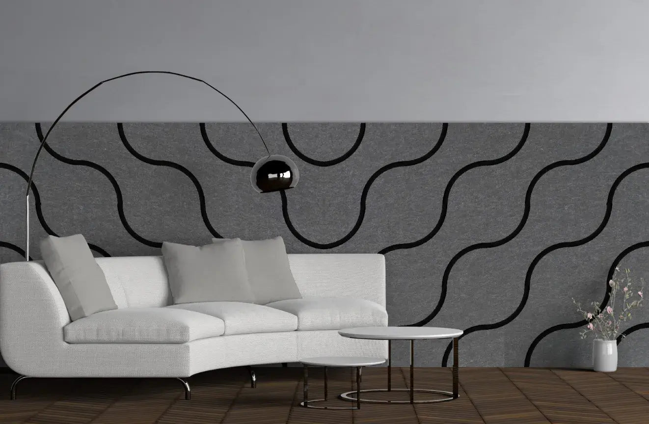 Decorative 3D PET Felt Wall Tiles - SQUARE Deco 40x40 feature wall in living room interior Decormania.eu