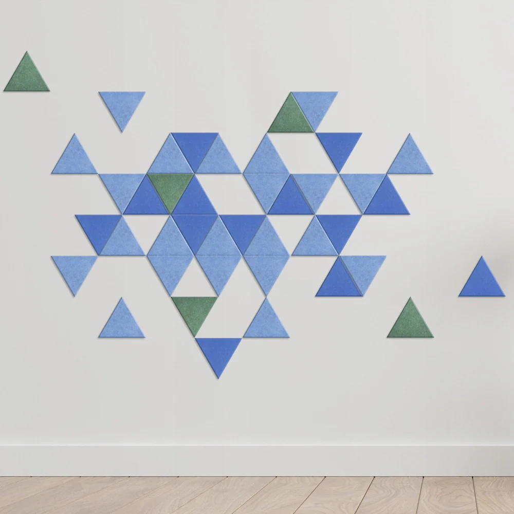 Decorative 3D PET Felt Wall Tiles - Triangle SMALL composition on cream colour wall Decormania.eu