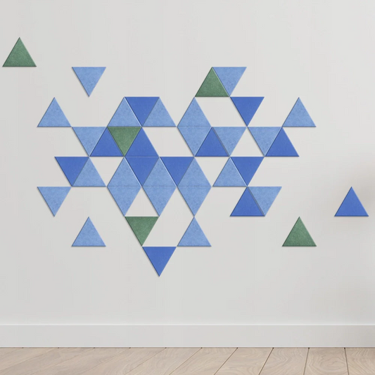 Decorative 3D PET Felt Wall Tiles - Triangle SMALL composition on cream colour wall Decormania.eu