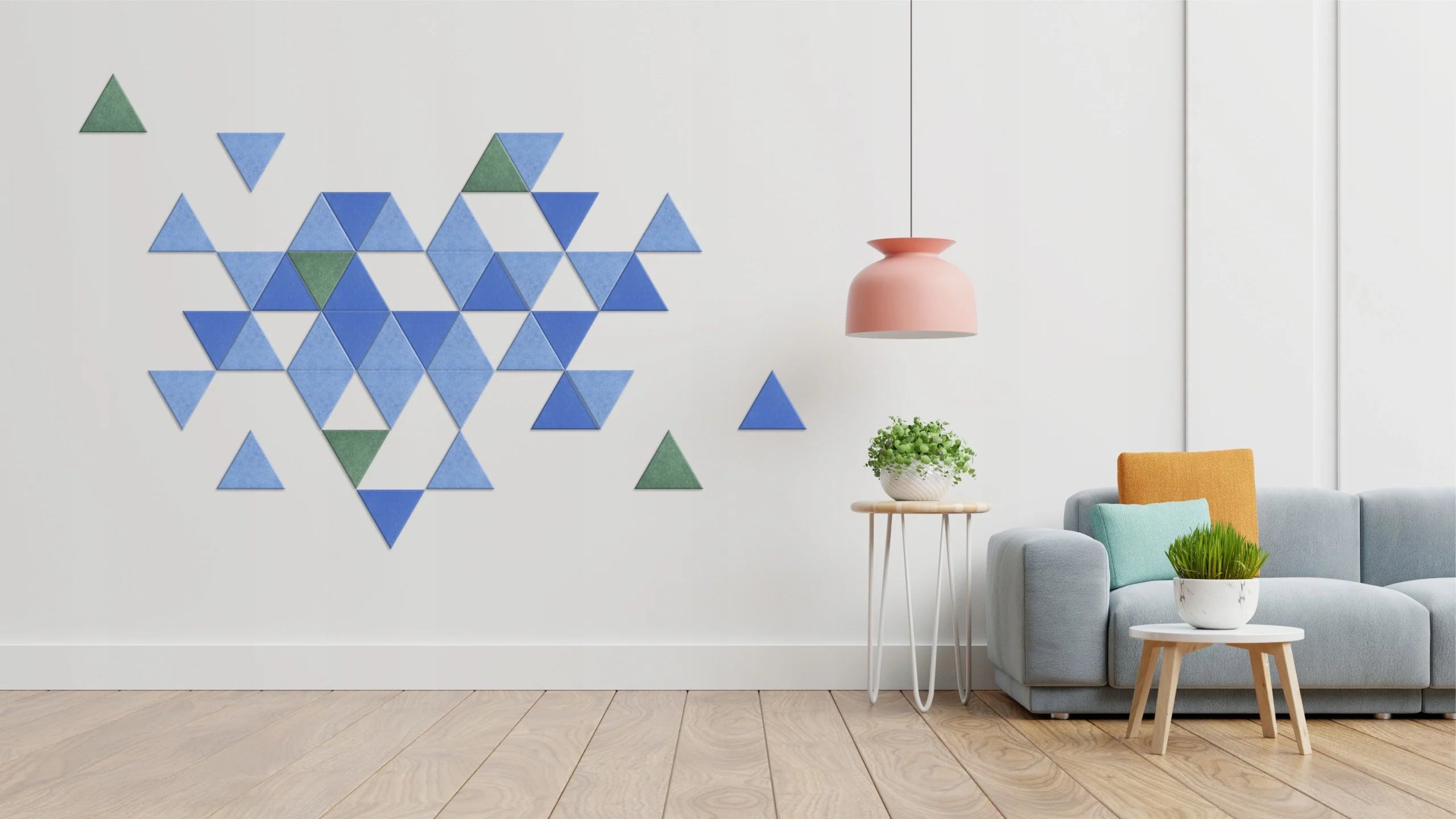 Decorative 3D PET Felt Wall Tiles - Triangle SMALL on white wall Decormania.eu