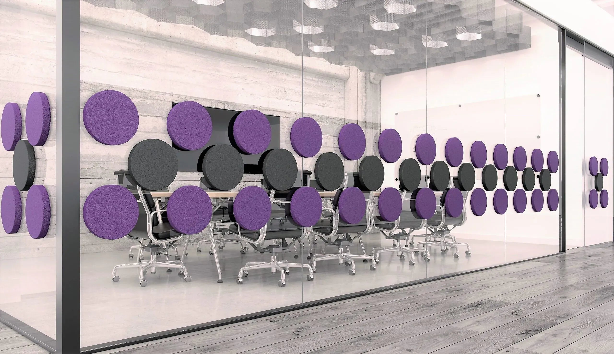 Decorative Glass Wall Panels - Acoustic Dot L purple composition DecorMania.eu