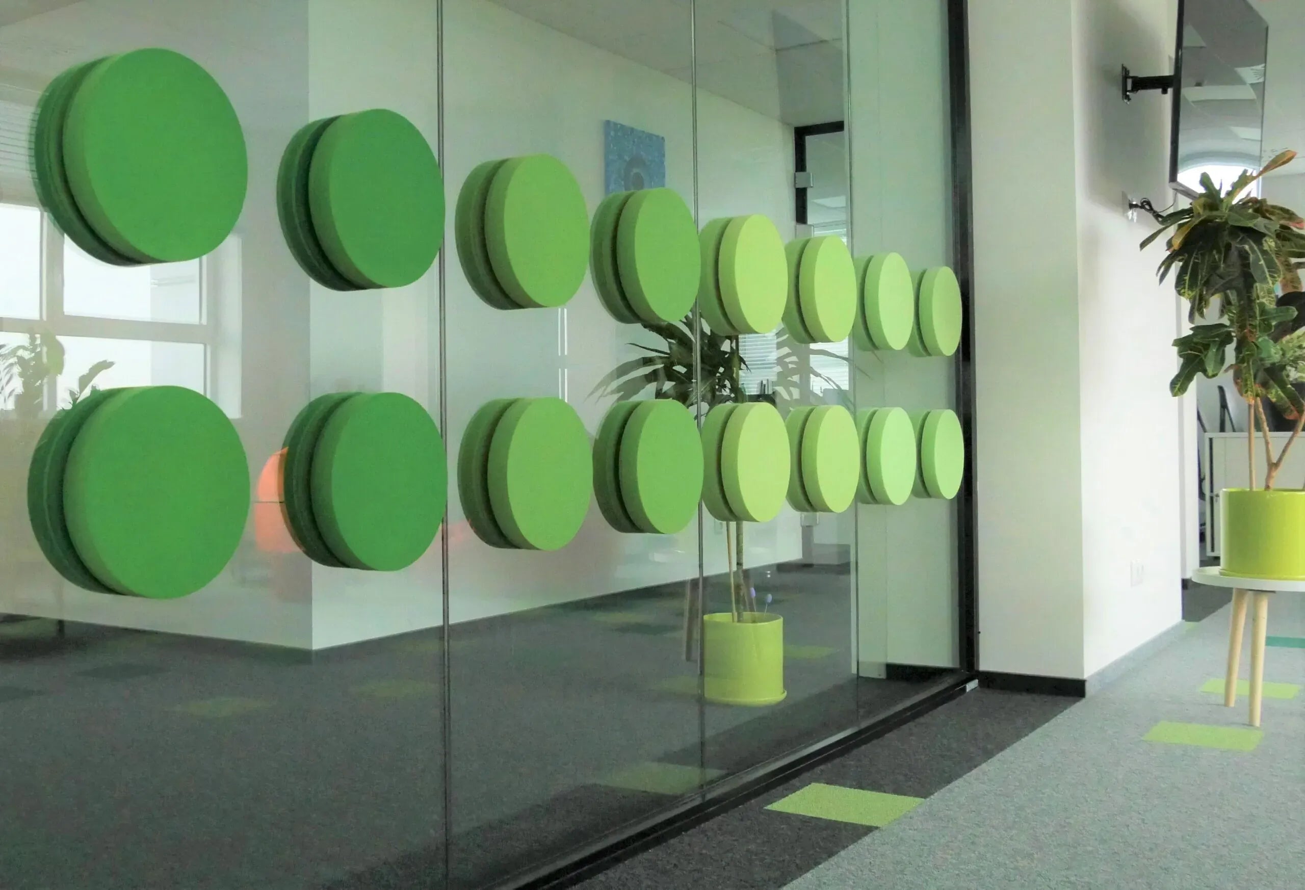 Decorative Glass Wall Panels - Acoustic Dot L green composition DecorMania.eu
