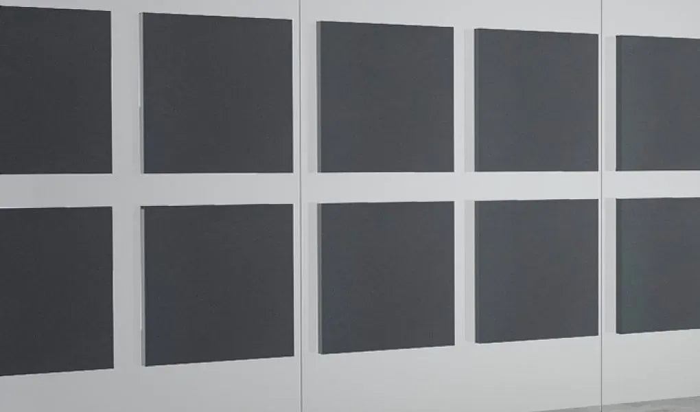 Decorative Glass Wall Panels - Acoustic Pixel L composition on white background DecorMania eu