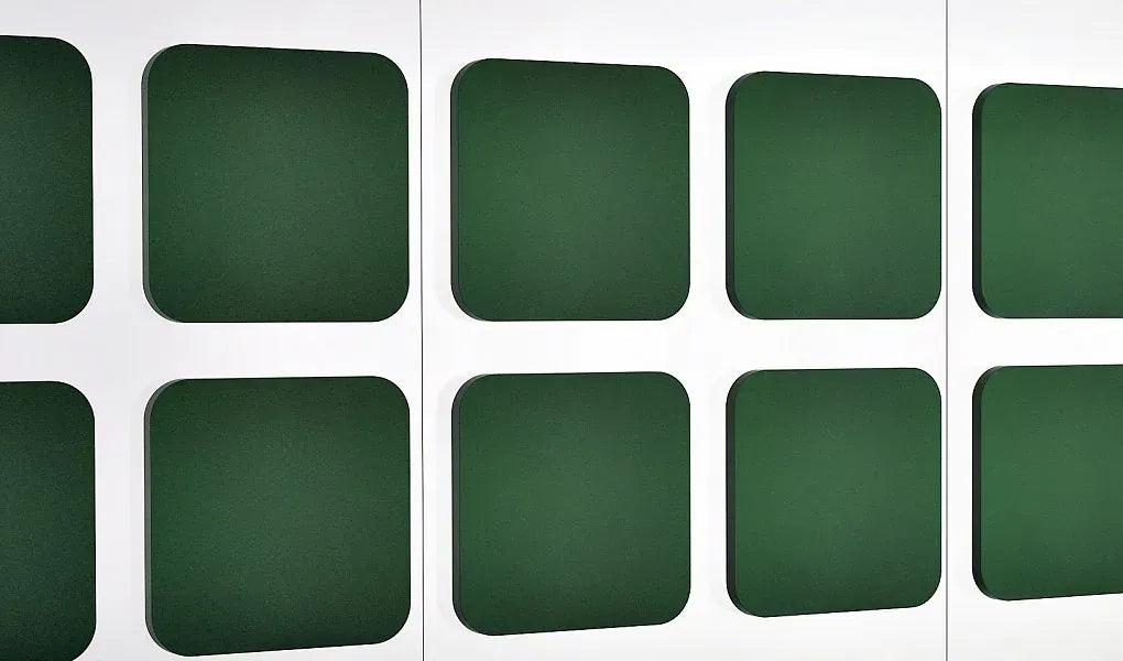 Decorative Glass Wall Panels - Acoustic Tele L green composition on white background DecorMania.eu