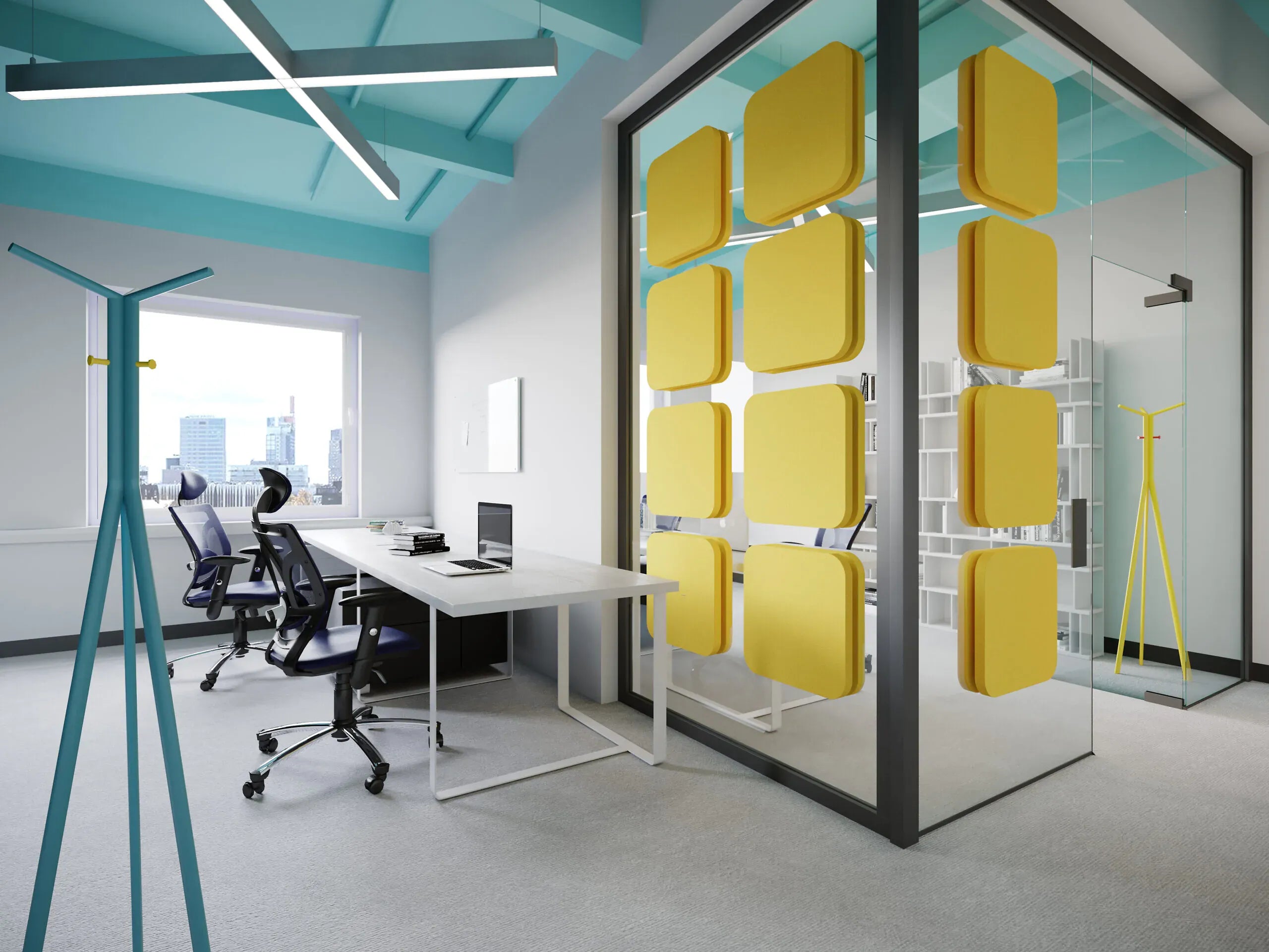 Decorative Glass Wall Panels - Acoustic Tele L in office interior DecorMania.eu