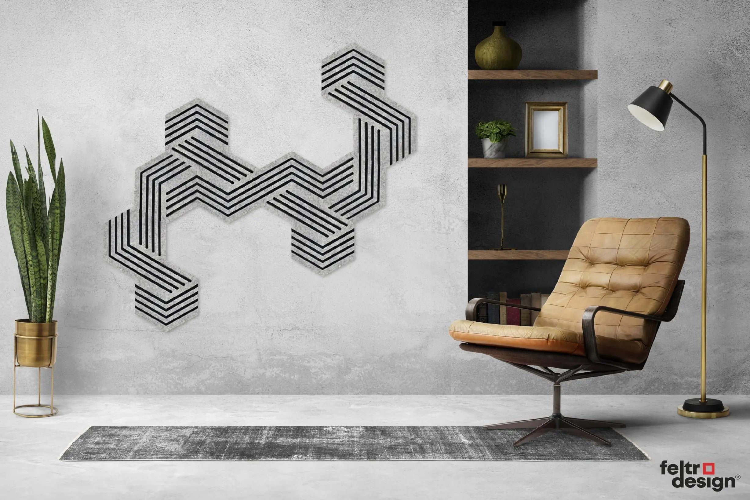 Decorative 3D Felt Wall Tiles DECO1 composition in modern interior Decormania EU