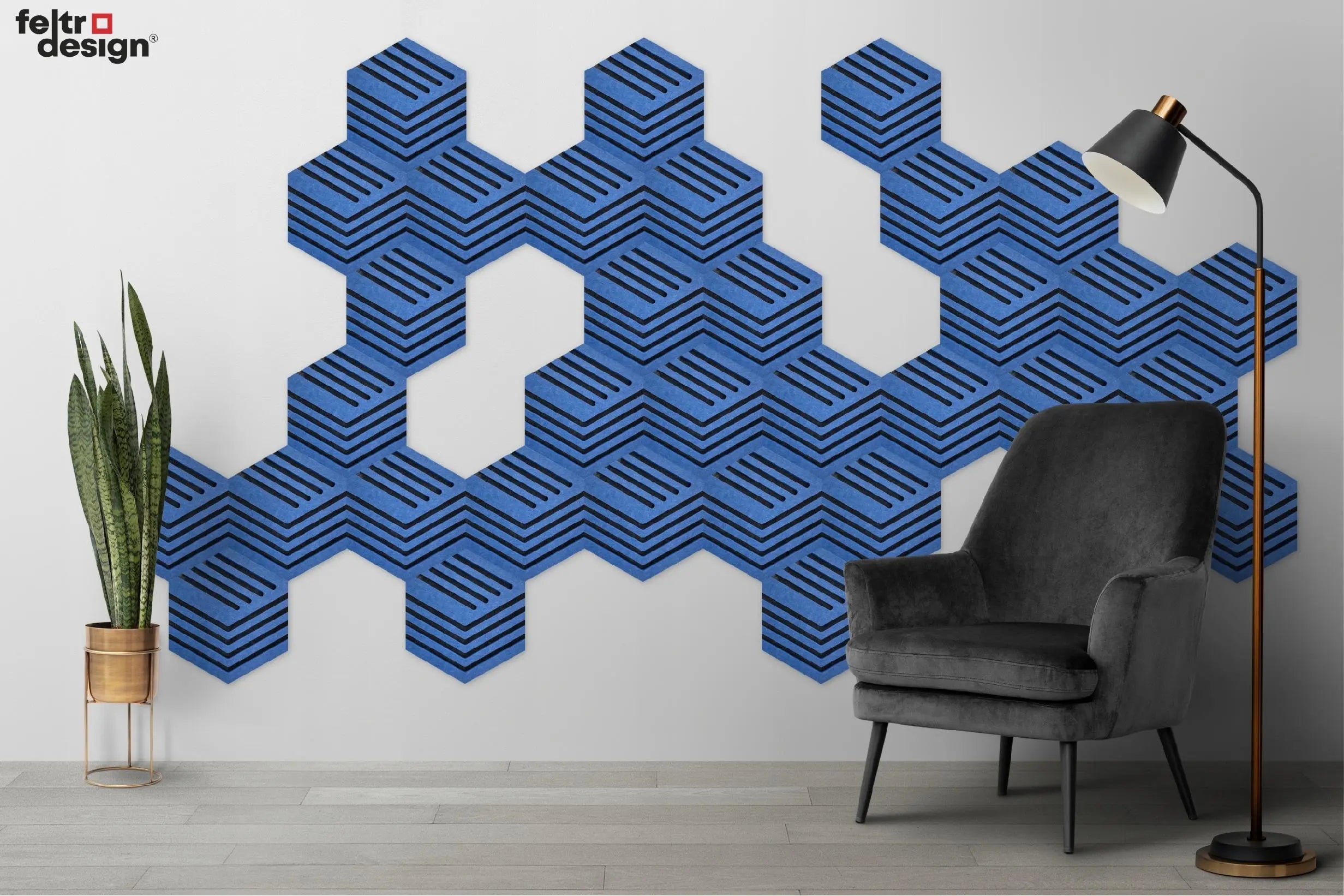Decorative 3D Felt Wall Tiles DECO1 blue composition feature wall Decormania EU
