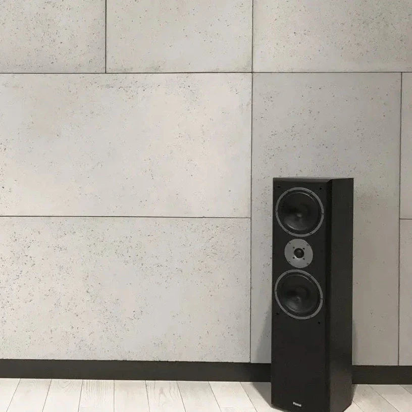 Decorative Industrial Concrete Wall Panels Interior in white colour interior with a speaker GREY DecorMania.eu