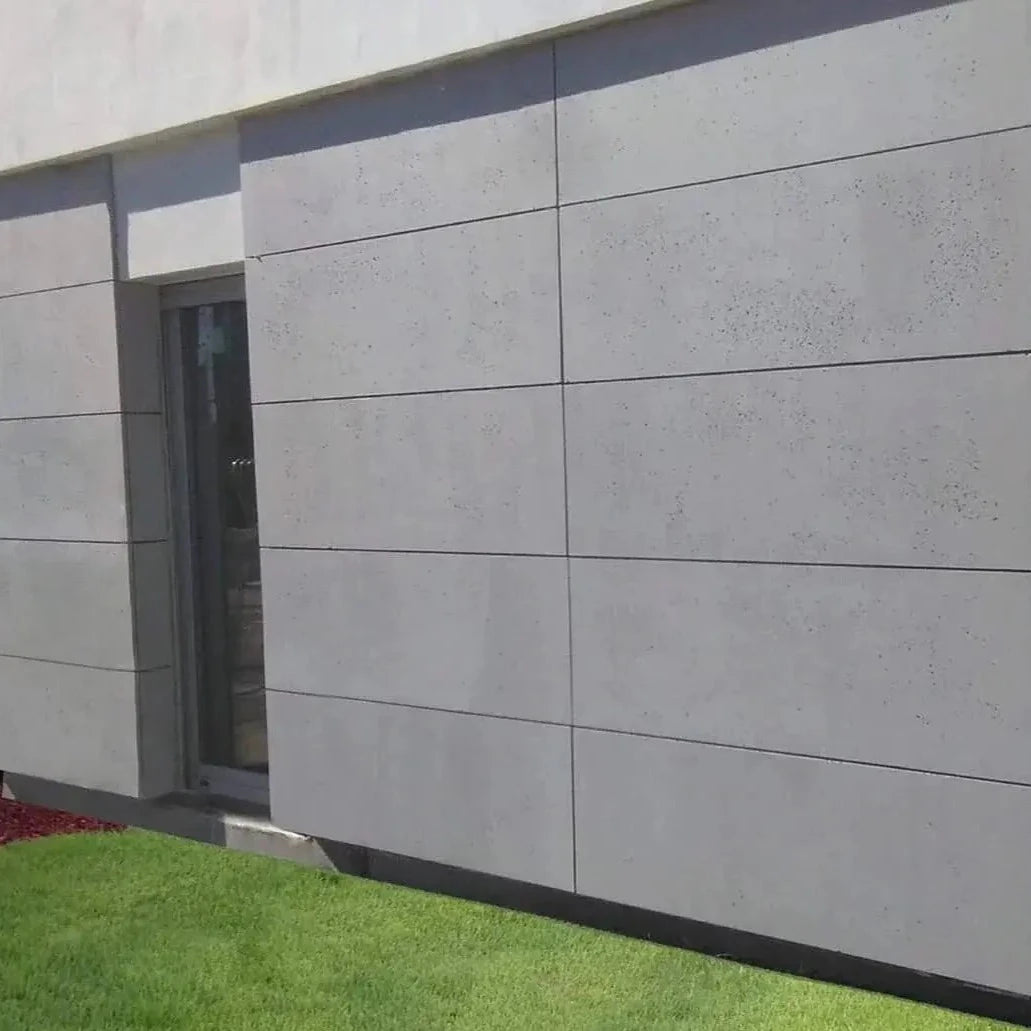 Decorative Industrial Concrete Wall Panels Exterior ANTHRACITE mounted on a wall outside DecorMania.eu