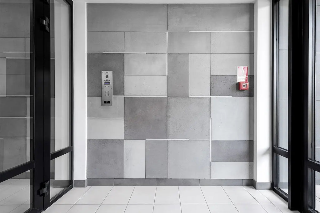 Decorative Industrial Concrete Wall Panels Interior in modern bulding entrance ANTHRACITE DecorMania.eu
