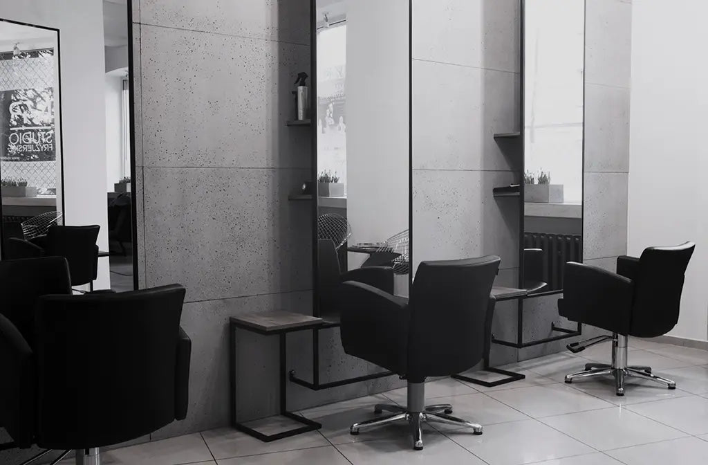 Decorative Industrial Concrete Wall Panels in black and white hair salon Interior GREY DecorMania.eu