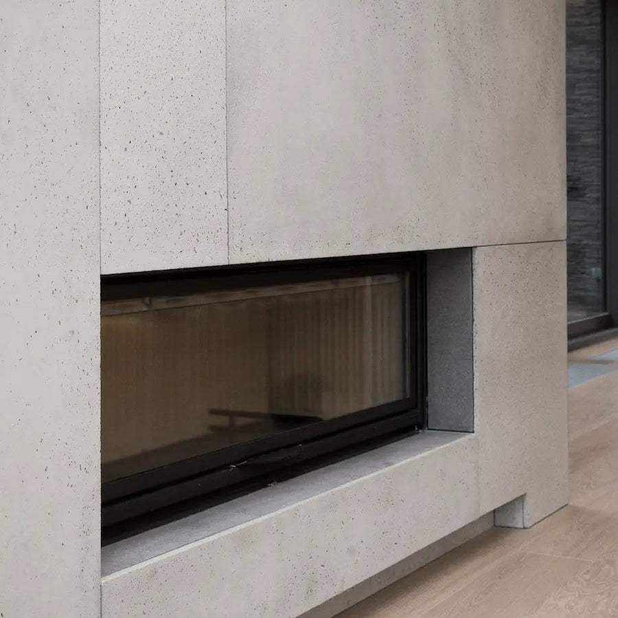 Decorative Industrial Concrete Wall Panels Interior framing the fireplace croppped NEUTRAL DecorMania.eu