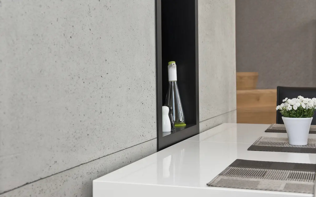 Decorative Industrial Concrete Wall Panels Interior WHITE kitchen accent wall DecorMania.eu