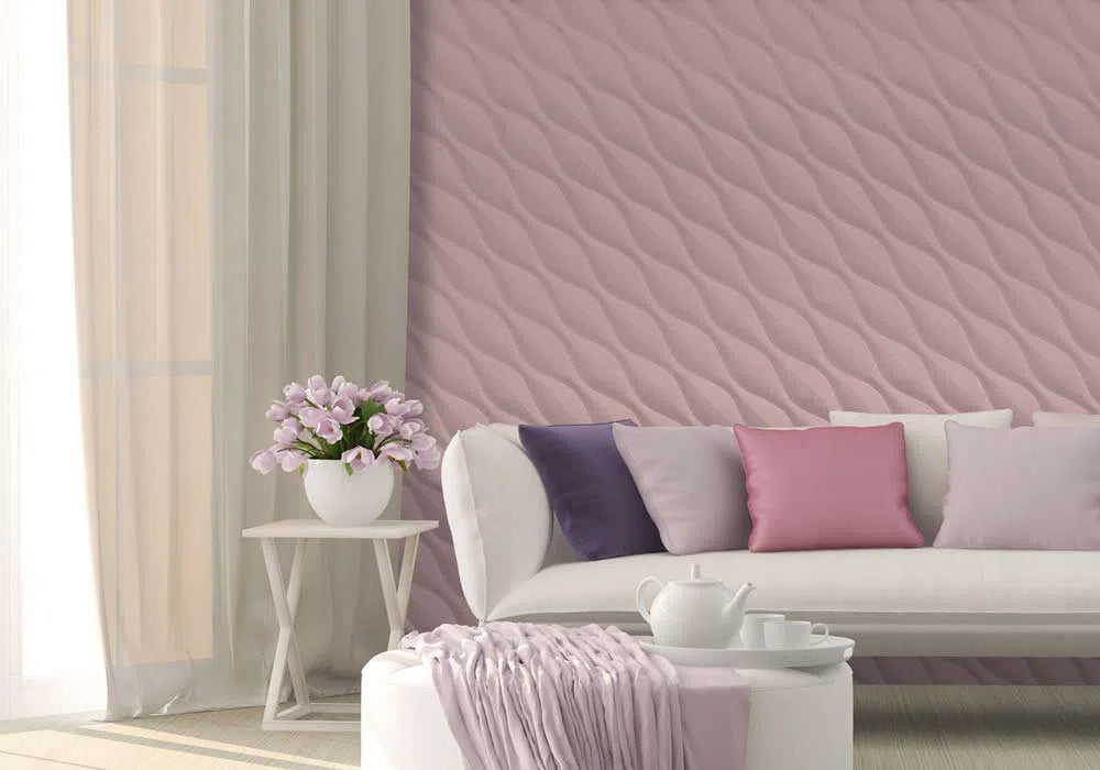 DESERT SANDS Polystyrene Wall Art – 3D Decorative Panels in soft pink colour with white couch DecorMania.eu